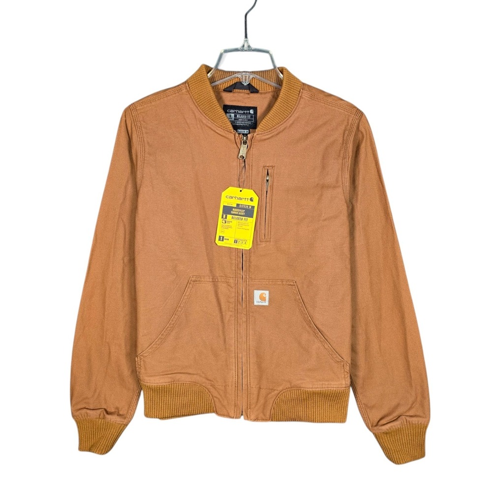 Carhartt Jacket Women Small Rugged Flex Bomber Canvas Brown Relaxed OJ2524-W NEW